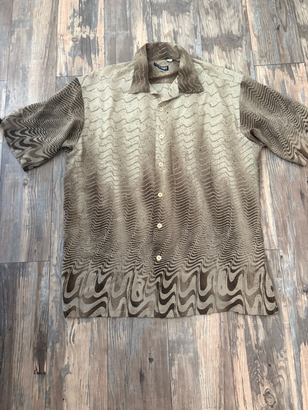 Men's Casual Short-Sleeve Button-Down Shirt - Brown Gradient Wave